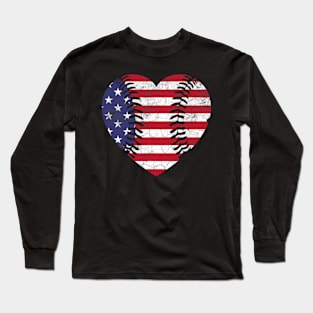 Patriotic USA 4th of July American Flag Baseball Heart Long Sleeve T-Shirt